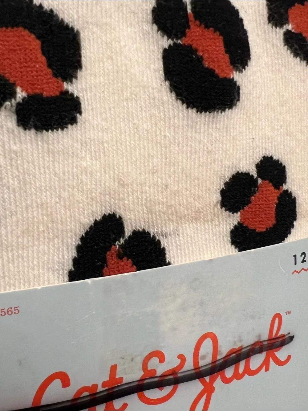 Cat & Jack White Cotton Tights with Black and Rust Leopard Print